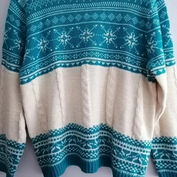 Vintage Fair Isle Fisherman Cable Knit Cotton Ramie Lambswool Sweater Medium - Picture 6 of 15